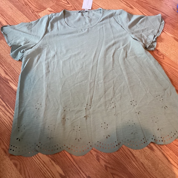 BloomChic  Sage Green Flutter Sleeve Laser Cut tunic Top Size 22~24 - Picture 1 of 4